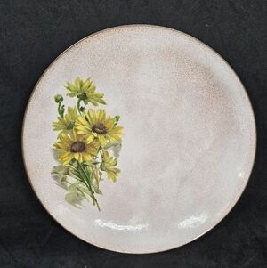 Vtg Enamel over Copper Hand Painted Daisy Brown Eyed Susan Flower Plate Tray